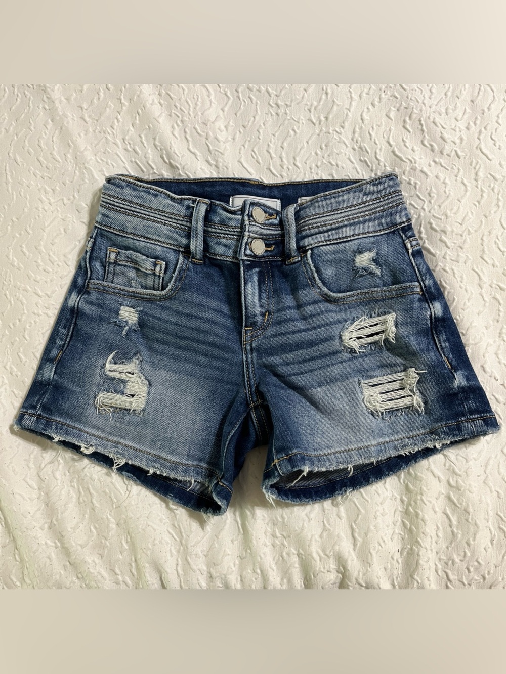 KanCan Distressed Medium Blue Denim Jean Shorts